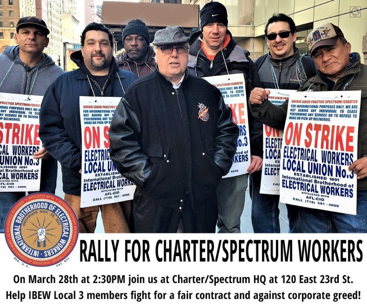 CentralLaborNYC's tweet photo. #NYCCLC President Alvarez: “After a year on strike…these workers are standing strong and the NYC Labor Movement stands with them, the members of IBEW Local 3, for as long as it takes to see they are given the fair contract they have earned and deserve.” #SpectrumStrike https://t.co/oBlWg468m5