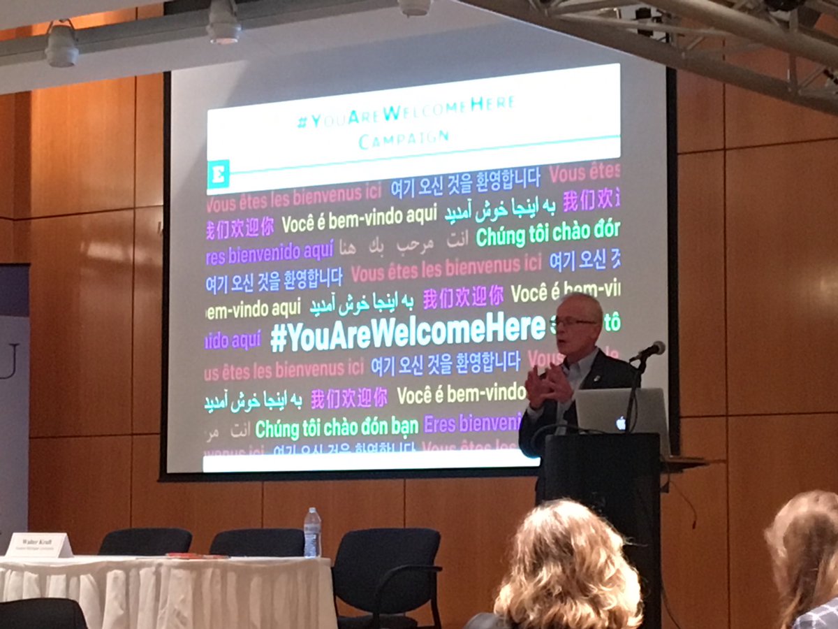 JohnK1010's tweet image. .@walterkraft talks to @AASCU about how @EasternMichU embraced the #YouWelcomeHere campaign. #aascucomm