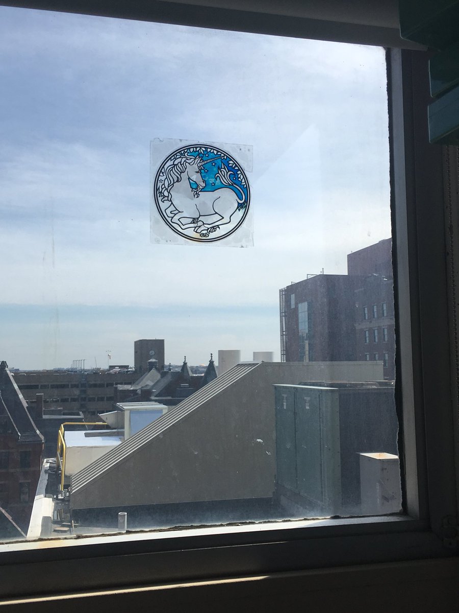Biologista_'s tweet photo. Found this magical unicorn in my lab window today. Surprisingly I was not the one who put it there! #sciencemagic #unicorn #foundinlab #bumc https://t.co/E9R7tbIpIi