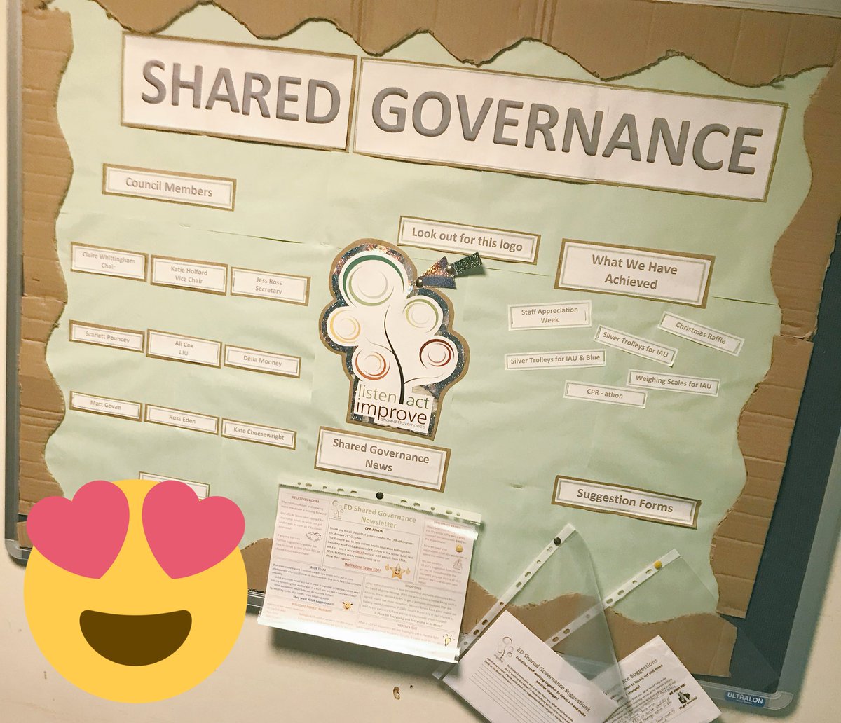 nattyhancox's tweet photo. Look what caught my eye on my way home....The new ED shared governance board @teamEDnuh @HarbyKellie @HoughtonRachel #improvingcomms #teamwork https://t.co/ZJDhBkjo0D