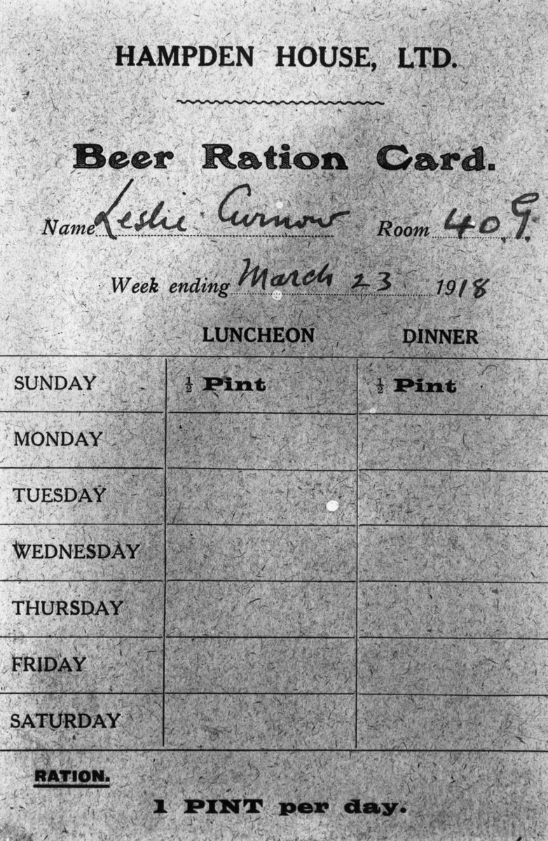 During #WWI, everything was rationed. Pictured here is an empty Beer Ration card indicating an allowance of one pint a day, half at lunch time and half in the evening. #History