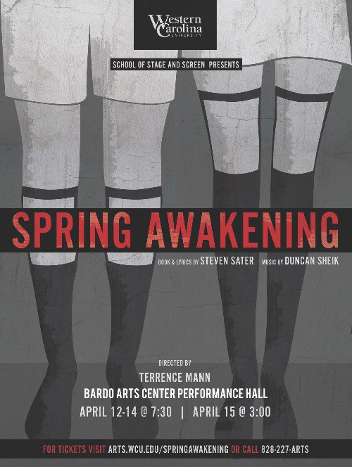 WCUSAS's tweet photo. Our next main-stage production will be Duncan Sheik and Steven Sater's "Spring Awakening". Directed Terrence Mann, "Spring Awakening" tells the story of 19th century German teenagers discovering the tumult of sexuality amidst a heavily repressed society.
https://t.co/CLX6pUN0FR https://t.co/NYnElC6Zfj