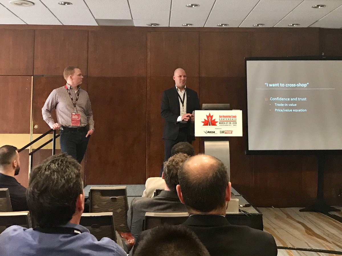 CARFAXca's tweet photo. CARPROOF's Shawn Vording and Drew Harden sharing groundbreaking research findings gathered from months of face-to-face interviews with dealers across the country #ARCcon2018 https://t.co/jYbSnqeXaU