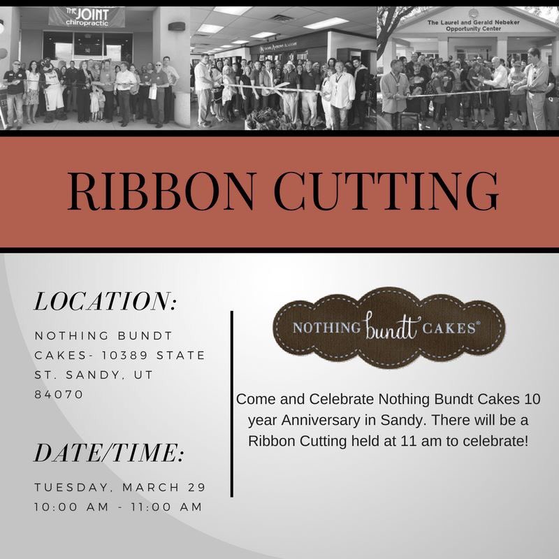 TOMORROW!! Don't miss out on this Multi Chamber Ribbon Cutting to support Nothing Bundt Cakes and celebrate their 10 year anniversary! 

#nothingbundtcakes #ribboncutting #cakes #bundtcakes #anniversary #10years #sandy #westjordanchamber #multichamber