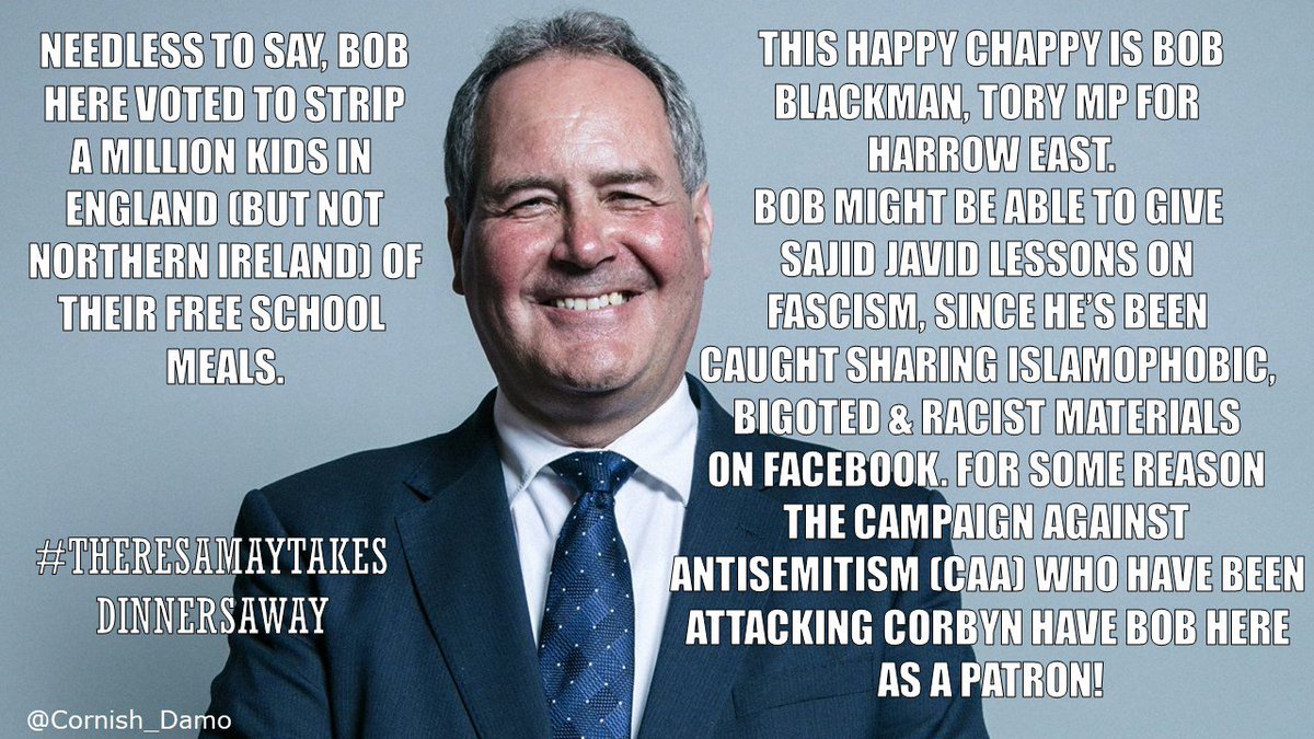 Closet racist Bob Blackman's social media presence is appalling - I'm sure a protest about Tory racism will happen anytime now...(yeah right). He also voted school dinners away for up to a million kids...#freeschoolmeals #theresamaytakesdinnersaway #localelections2018