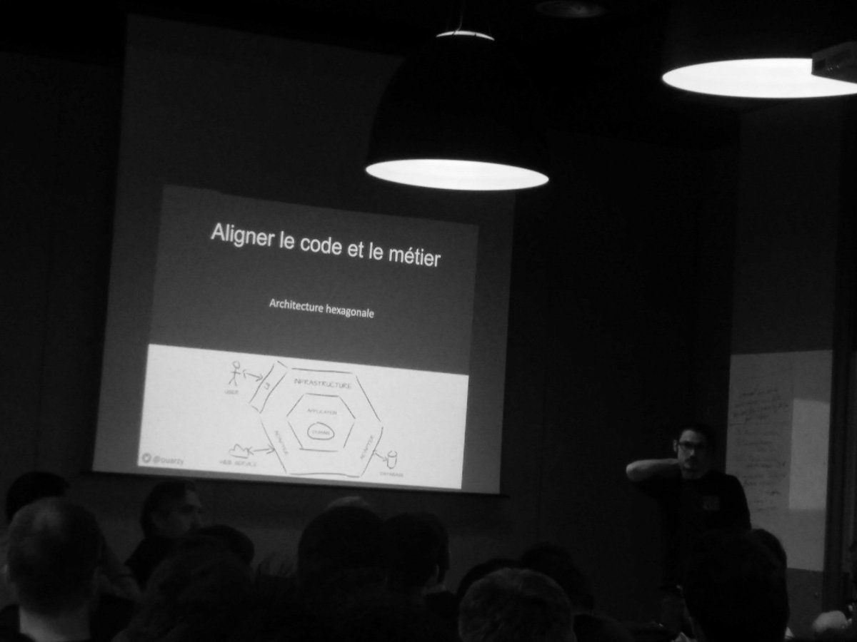 aklireguig's tweet image. Pour aligner 2 choses (le métier et le code) avec un hexagone (l&apos;architecture) il faut penser au #DDD
#DDDesign #DDDParis #dddreboot avec @Ouarzy