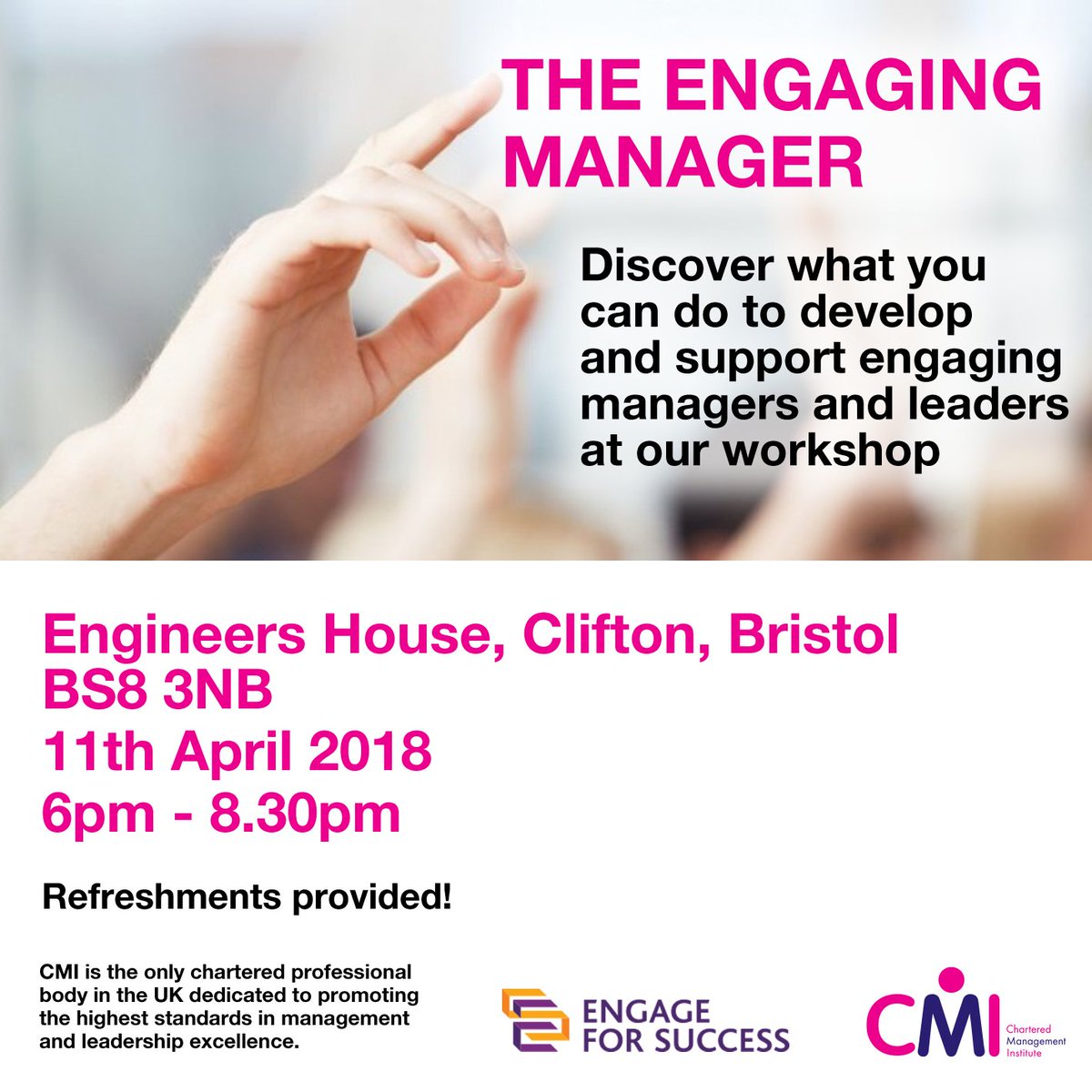#Business workshop with <a href="/CMISouthWest/">CMI South West</a> and <a href="/Engage4Success/">Engage for Success</a> is in #Bristol on April 11th - open to all #leaders and #managers! ow.ly/vTfF30iLvXO #gloshour #leadership #team #people