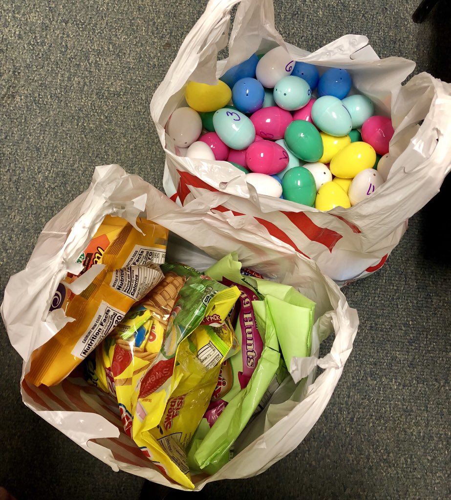 Easter eggs and candy...?? Gearing up for a fun day in middle school 💜💛#lms #lufkinlearns #wearelufkin #middleschooliscool #welovecandy