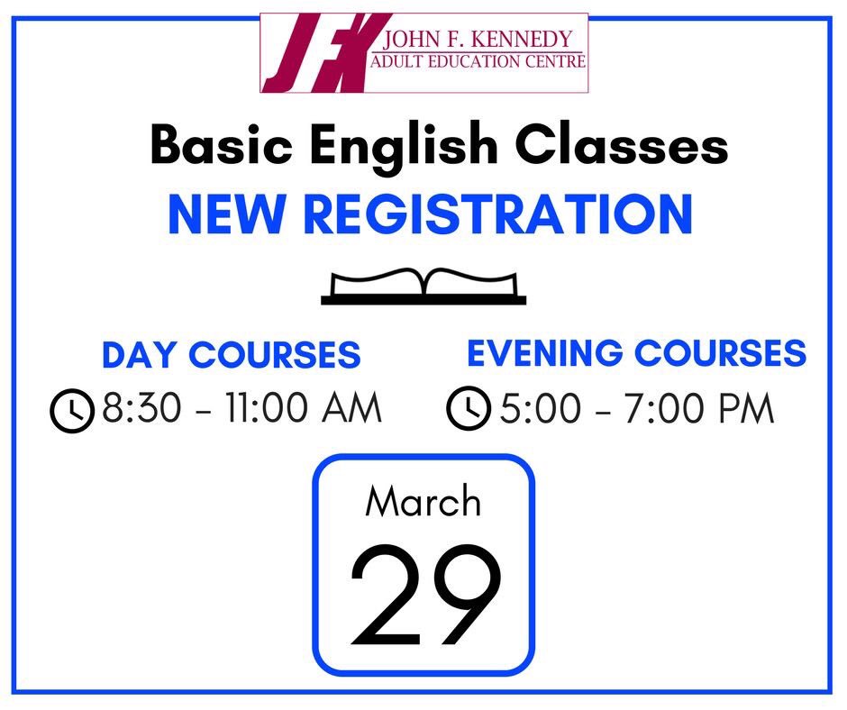 BASIC English registration tomorrow.  100$ books included. #ESL
