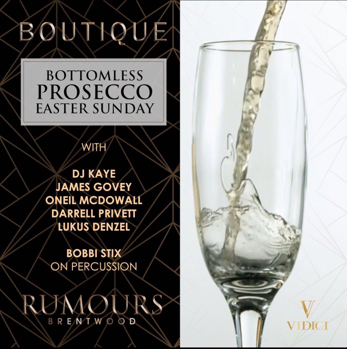 Finally ending the mad Easter weekend with <a href="/Boutique_ldn/">Boutique</a> <a href="/mrrobmead/">Rob Mead</a> and co <a href="/RumoursBrentwd/">Rumours Brentwood</a> bottomless prosecco ???? Rude not to 😬
