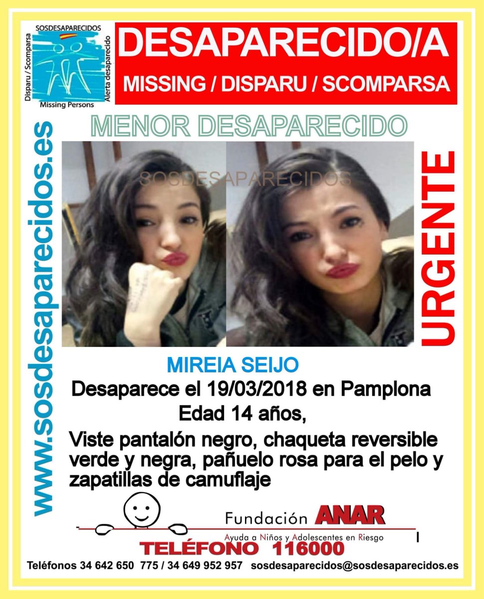 🆘#MUYURGENTE⚠️ 

Esta es Mireia, una #menor que ha #desaparecido en #Pamplona #Navarra

Si la has visto llámanos
 ☎062 
 ☎091
 ☎112 

Tu RT es muy importante