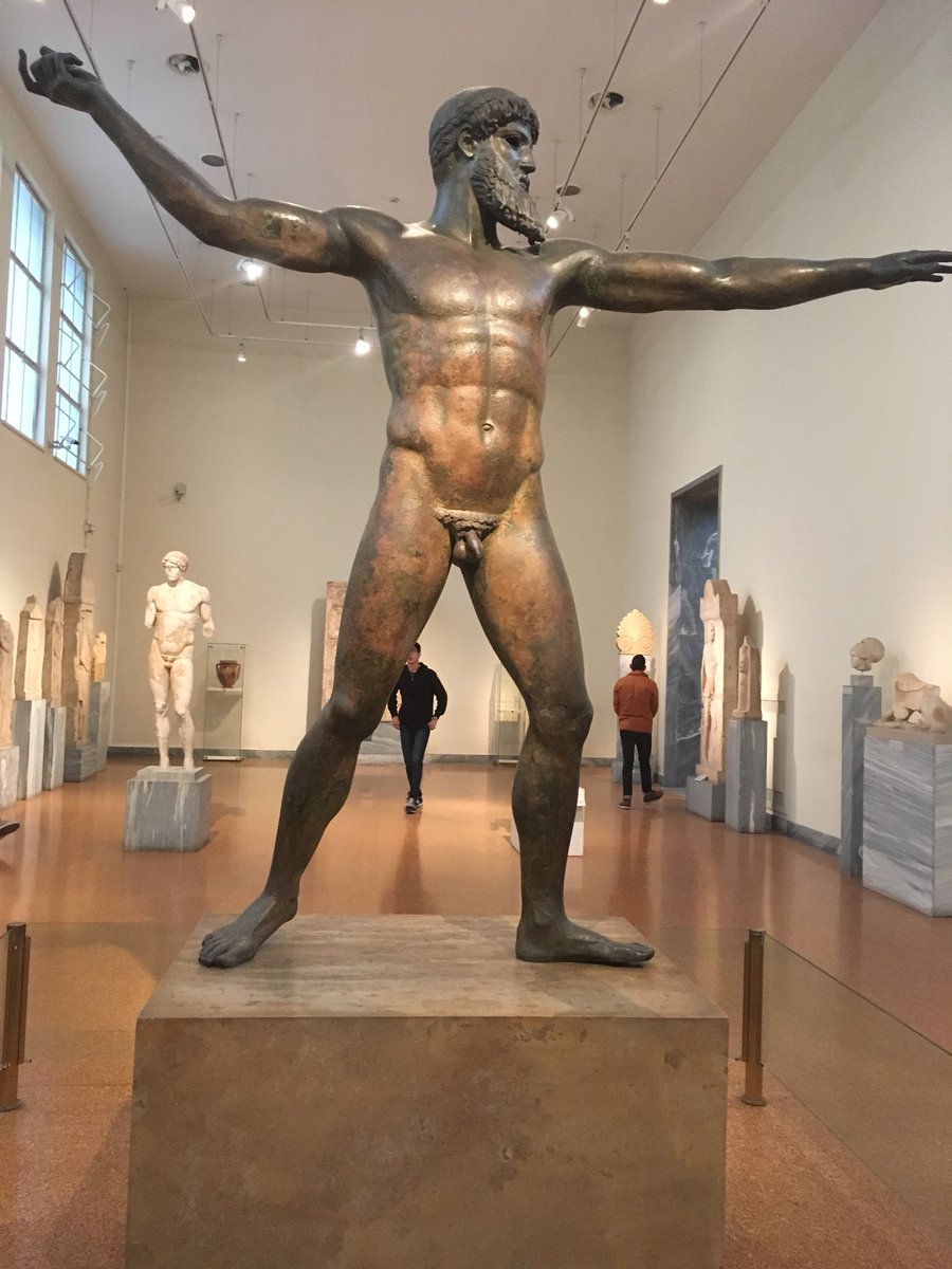suzannejohnso81's tweet photo. Day 3: Bronze statute of Poseidon or Zeus ca. 460 BC, found in the sea of Cape Artemesion, at The National Archaelogical Museum in #Athens #Greece! The god is shown in great stride, as if holding a thunderbolt or trident in his right hand. Great sculptor!! :) #SpringVacation2018 https://t.co/xWBzOAHbWd