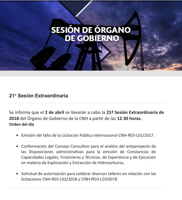 El próximo lunes 2 de abril se llevará a cabo la 21ª Sesión Extraordinaria del Órgano de Gobierno de la #CNH