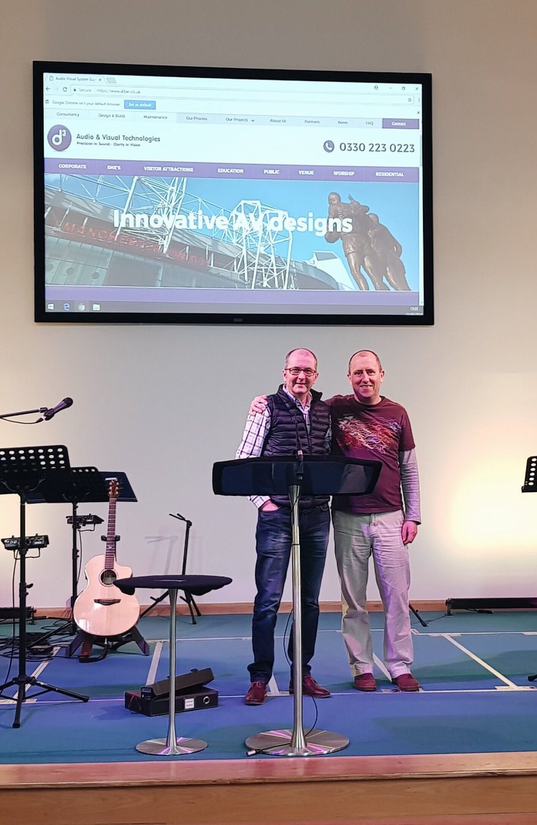 D3ChurchAV's tweet photo. Dumfries Baptist Church Pastor Alistair Purss and David Gurney on who helped coordinate our Audio Visual installation during the new church build. Pleasing to complete another job with such satisfied customers 😃 https://t.co/se1gfLJeWM