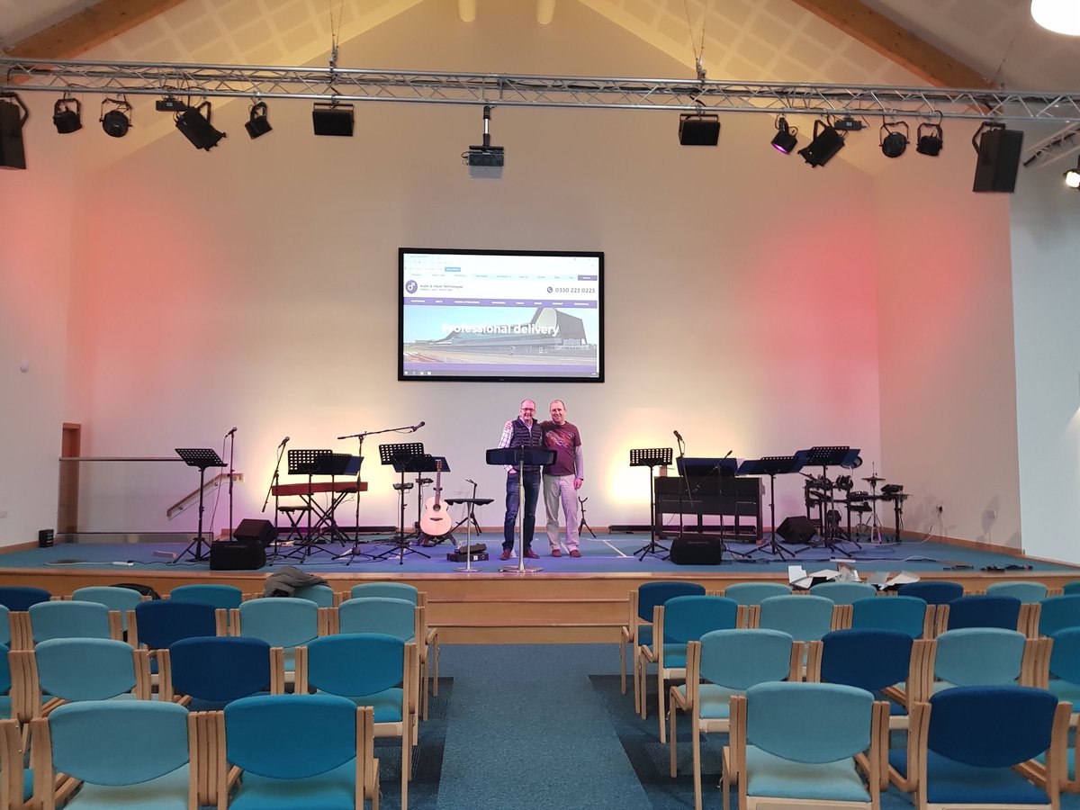 D3ChurchAV's tweet photo. Dumfries Baptist Church Pastor Alistair Purss and David Gurney on who helped coordinate our Audio Visual installation during the new church build. Pleasing to complete another job with such satisfied customers 😃 https://t.co/se1gfLJeWM
