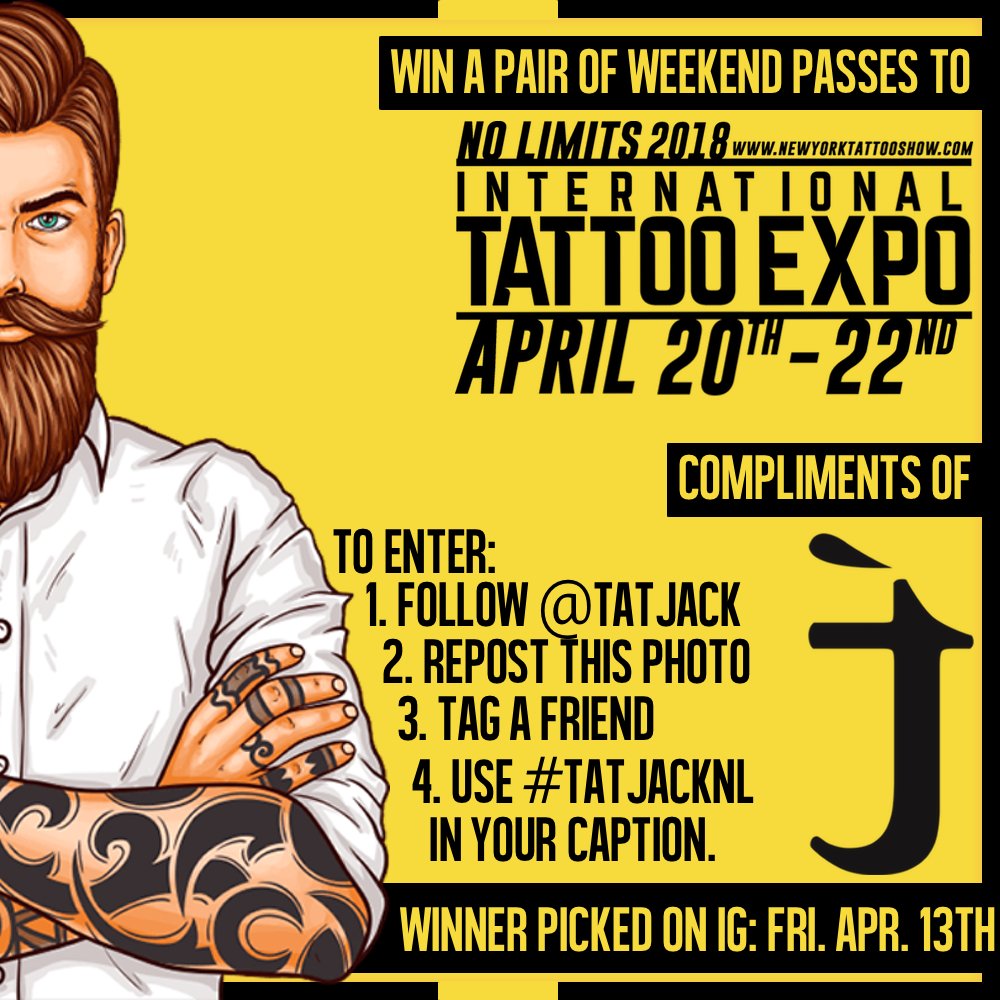 TatJack (@tatjack) on Twitter photo You have a chance to win a pair of weekend passes to #NoLimits2018, the premier #tattoo weekend in #NYC! It's goin' down next month at <a href="/ResortsWorldNYC/">Resorts World New York City</a>! Enter for free on Instagram, no purchase necessary!
Must be 18+ to enter!
#TattooConvention #UnitedInk You have a chance to win a pair of weekend passes to #NoLimits2018, the premier #tattoo weekend in #NYC! It's goin' down next month at <a href="/ResortsWorldNYC/">Resorts World New York City</a>! Enter for free on Instagram, no purchase necessary!
Must be 18+ to enter!
#TattooConvention #UnitedInk
