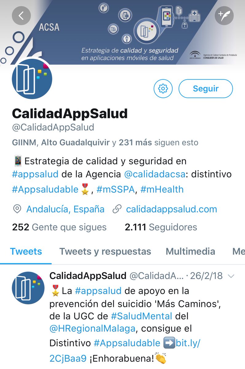 EnfermHRUM_BPSO's tweet photo. Gracias a @calidadACSA que siempre nos ofrece #appsalud con el distintivo #appsaludable . No todas las app son fiables. La UGC de Salud Mental de @HRegionalMalaga ofrece “Más Caminos” para prevenir el suicidio. #mSSPA #mHealth #enfermhrum https://t.co/kPWRF2bHhX