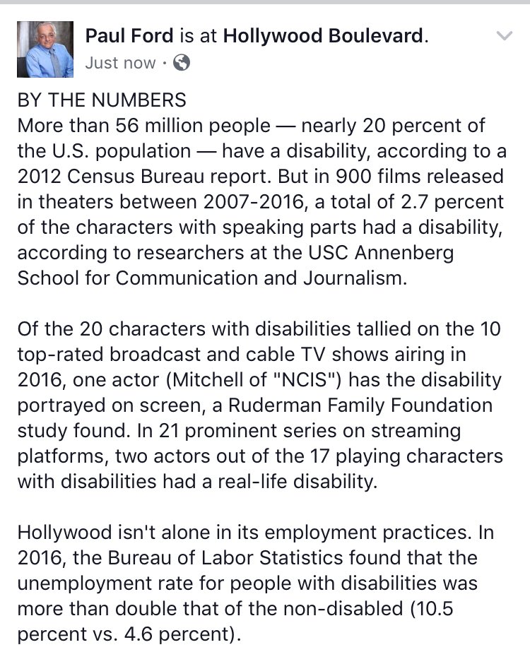PaulFordActor's tweet photo. Wake up Hollywood your missing out on some great talent. #Hollywood #sagaftra #beboundless18 #ActorsLife #disableactor #inclusionrider #acting https://t.co/OTePZaFzNT