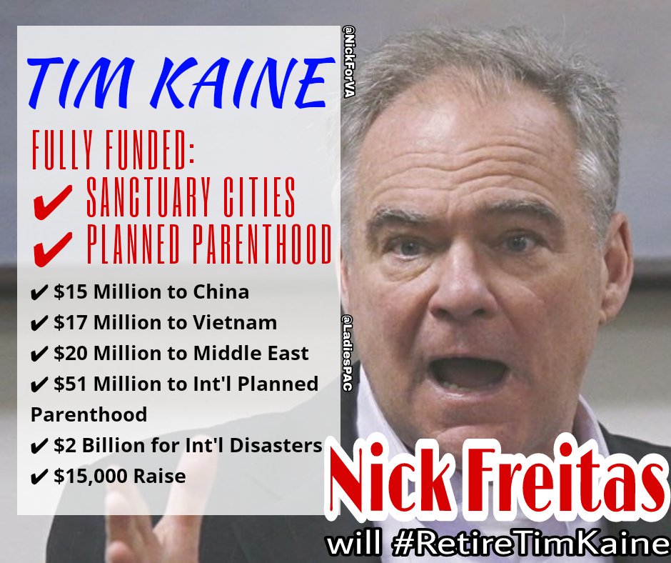 TheRandGirls's tweet photo. .@timkaine puts EVERYONE ahead of YOU!
This November @NickForVA will #RetireTimKaine! #VASen #NickForVA #LibertyRising https://t.co/oHu1XtQ5Wr