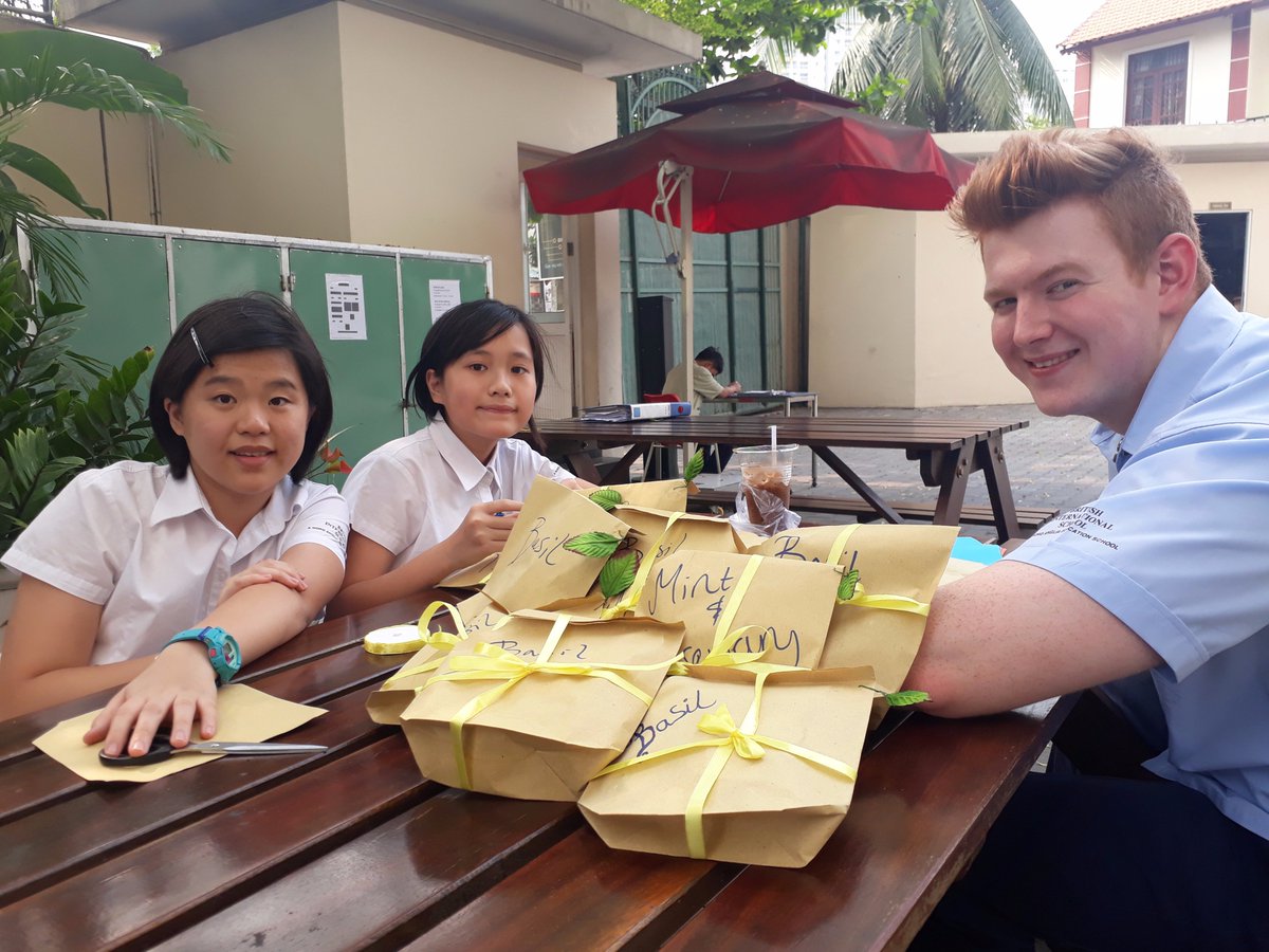 BIS_Community's tweet photo. Students from gardening club have been busy selling basil, rosemary and mint this week! More to come after the Easter break #BISHCMC #sustainability https://t.co/GwIAmF5TeP