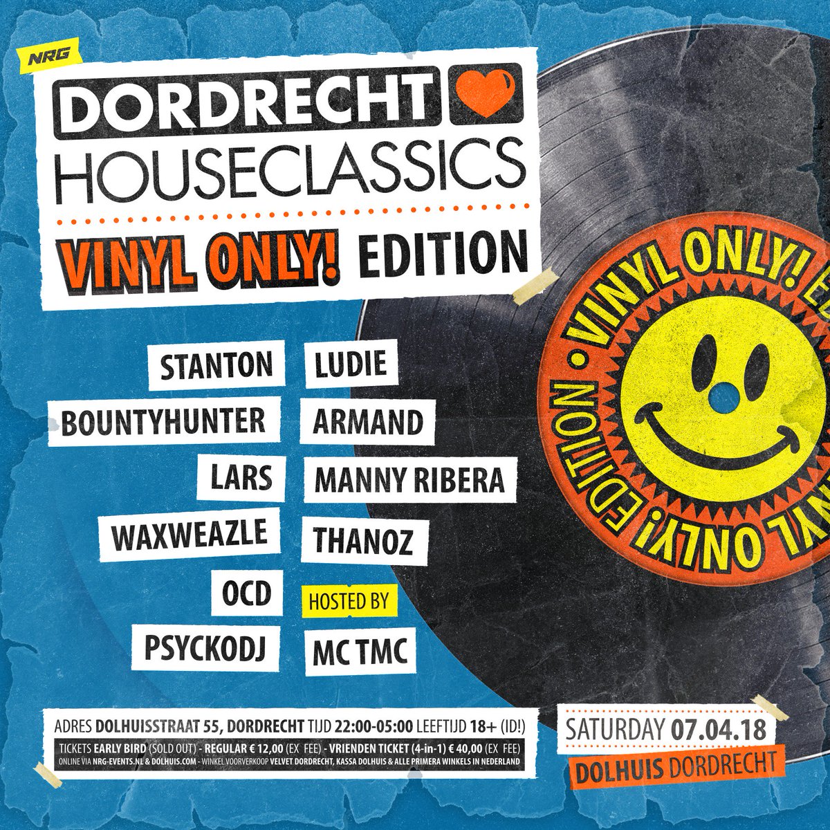 Aanstaande zaterdag 7 april in <a href="/PodiumDolhuis/">Podium Dolhuis</a> een vette #vinylonly editie van Dordrecht loves Houseclassics van <a href="/NRGEvents_NL/">NRG Events</a> Heel de avond en nacht de lekkerste #houseclassics #oldschool en #earlyrave  

Tickets:
nrg-events.stager.nl/web/tickets/20…