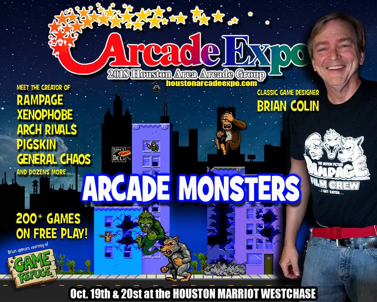 HouArcadeExpo's tweet photo. The Great Brian F Colin will be joining us again this year as our guest! come by and hang out with of the coolest game designers in history!!! 10/19 &amp; 10/20th the 2018 Houston Arcade &amp; Pinball Expo! https://t.co/vCixbbg0b5 https://t.co/iXJWTnisvd