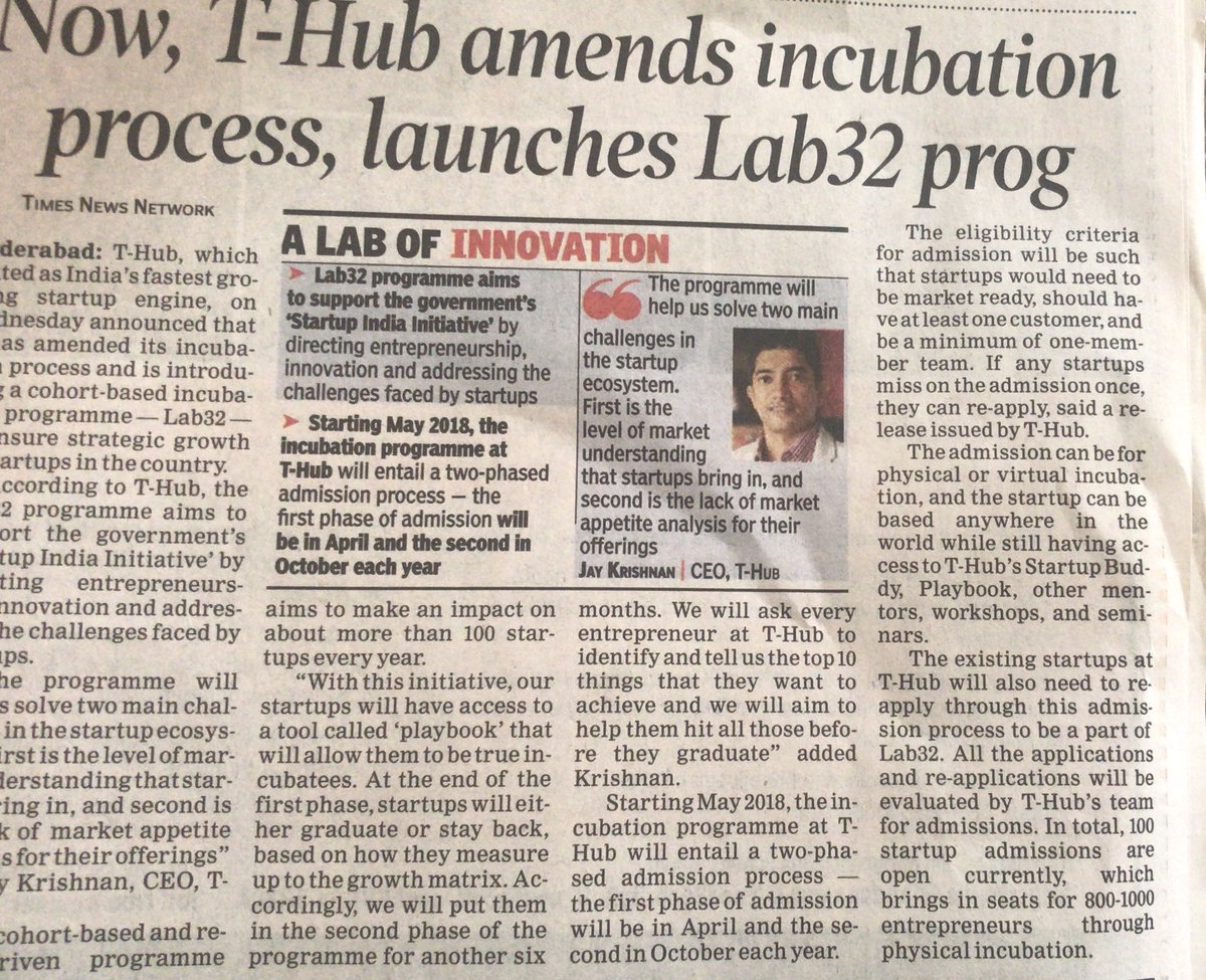 TheAdityaPatro's tweet image. @THubHyd launches #Lab32 program.A lab of innovation. #THub
