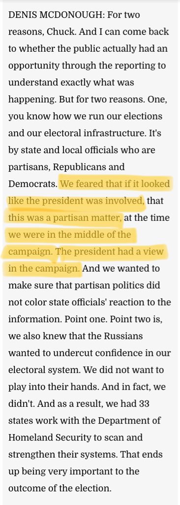 And then ultimately releasing a very powerful statement from the secretary of Homeland Security and the Director of National Intelligence calling attention to this threat. So we did exactly what we think we needed to do. 