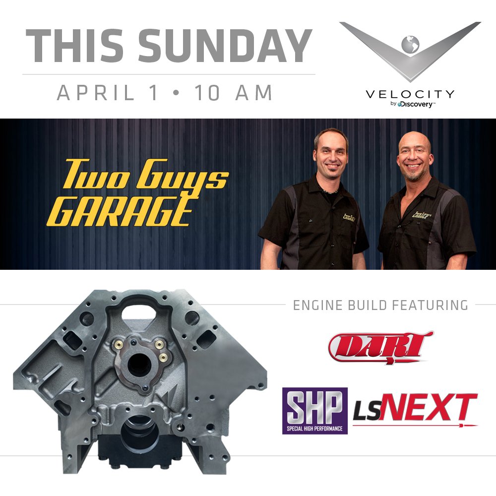 The Dart SHP LS Next was the block of choice for the latest engine build from Two Guys Garage. See the 2018 season premiere this Sunday, April 1 at 10 am on the Velocity channel!

#DartBlocksWinRaces #TwoGuysGarage #EngineBuild #SHPLSNext #EasterSunday #Velocity #Discovery