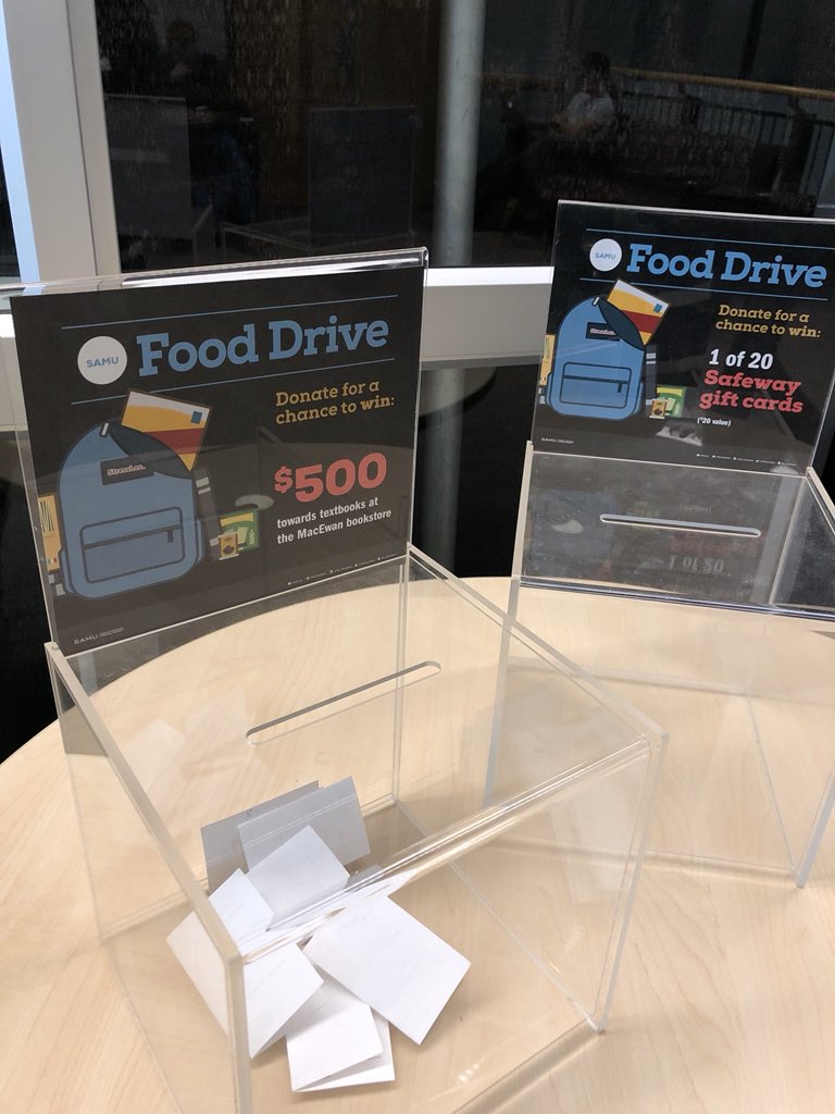 SAMacEwan's tweet photo. There’s still time to win big! Donate to our #StressLess food drive for your chance to win Safeway gift cards,$500 towards books and $1000 towards @MacEwanU tuition! Drop by our office (7-297) tomorrow to enter! #samacewan https://t.co/gepgoBpwh3