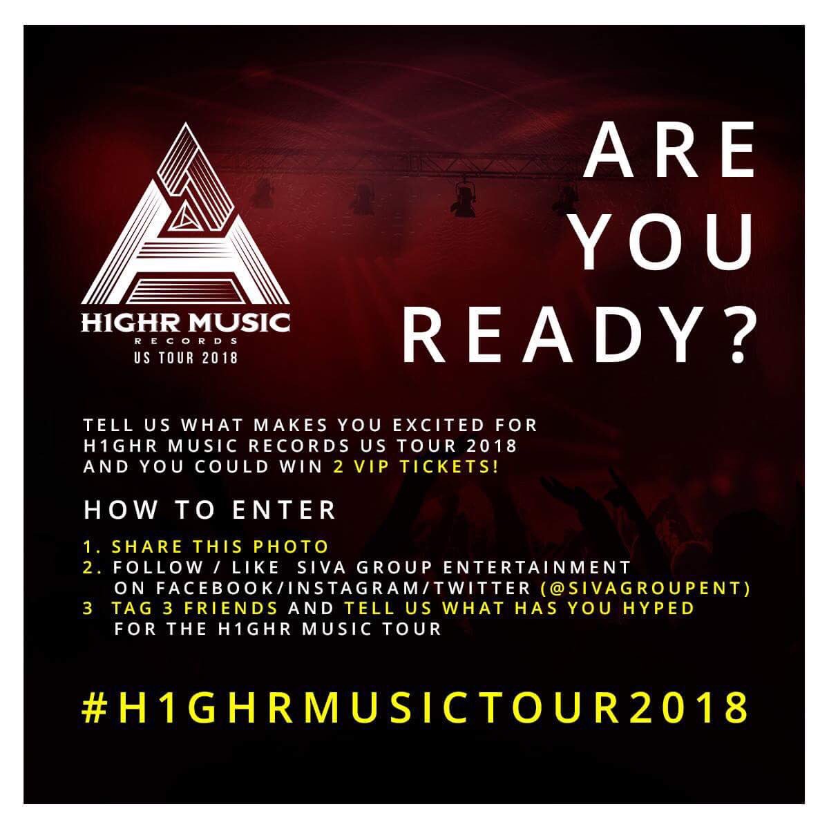 SIVAGroupEnt's tweet photo. We are giving away 8 VIP Tickets to 4 Winners (two tickets each) in the following cities: Chicago, Los Angeles, Seattle, and San Francisco!
Check out our post on Facebook for more info on the raffle! 
#H1GHRMUSICTOUR2018 https://t.co/yY3x1wcCFC