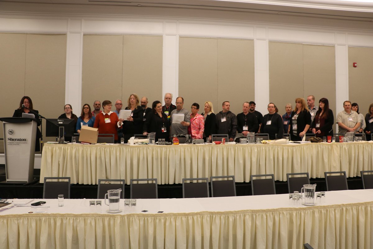 CUPEOntario's tweet photo. @CUPEOntario Secretary-Treasurer @CandaceRennick congratulates education workers for all their hard work in forming the #OSBCU, swears in the new council, &amp; bids the #OSBCC a fond farewell. 👏 https://t.co/JALhs207jz