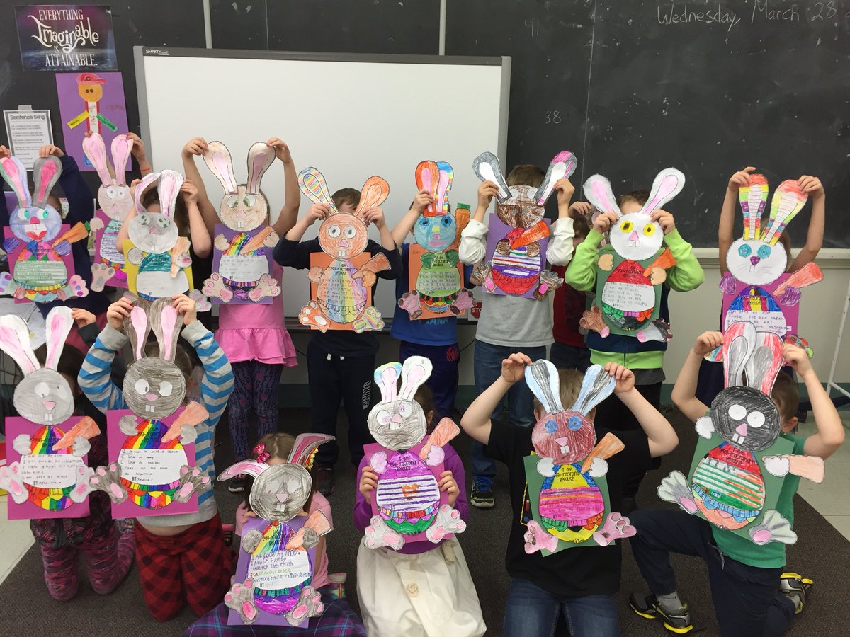 Goossens_Teach's tweet photo. The students wrote why they are egg-traordinary and decorated their bunnies as uniquely as they are! This is a group of amazing Grade 1s &amp; 2s! #annandaleproud https://t.co/PAi99zIsge
