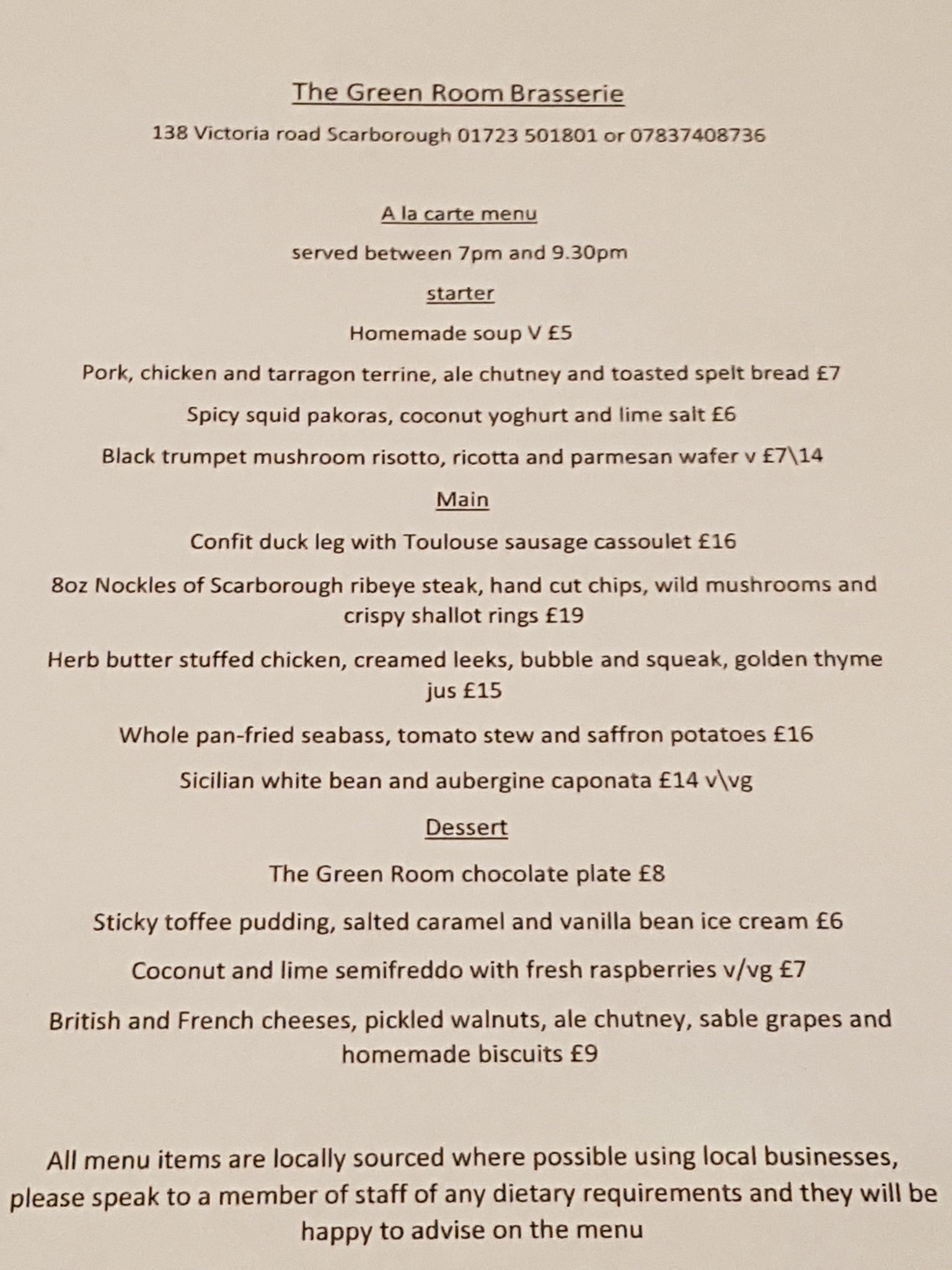 GREEN ROOM BRASSERIE on Twitter: "A la carte menu https://t.co ...