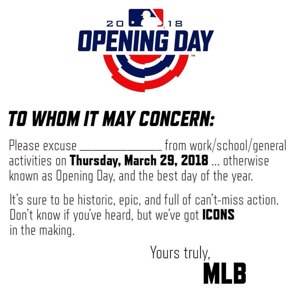 Get those excuse notes signed! #OpeningDay2018 ✍️