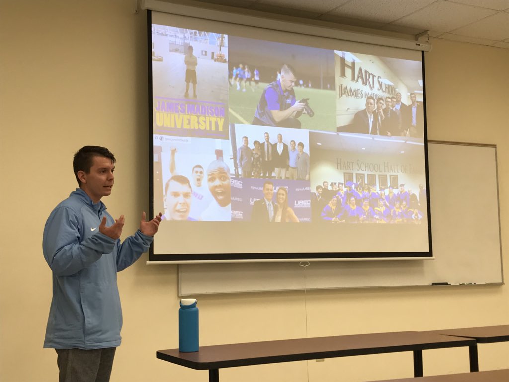 AlyssaBosley's tweet photo. A huge thank you to SRL alumnus Will Trent (@WTrent32) from @unccampusrec for guest speaking to #SRL610. He discussed his department’s marketing process, sponsorships, and did a focus group with the students about a new initiative.
#HartStrong https://t.co/Dty1ZDz8wB