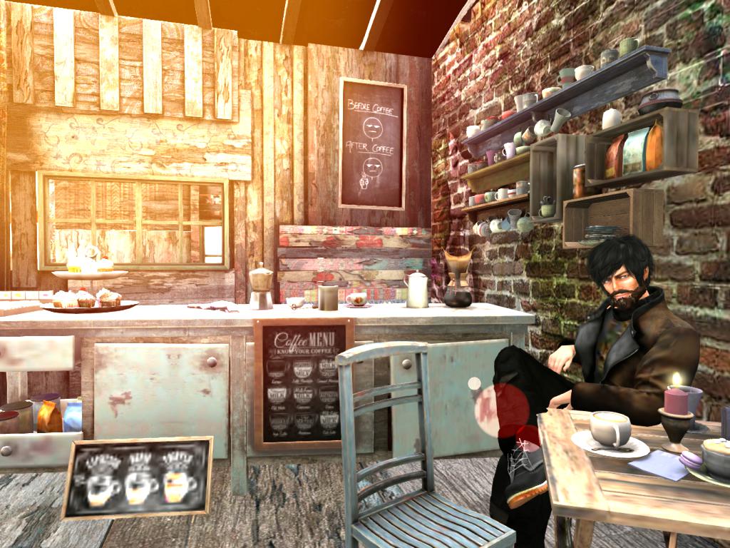 EthanLesabre's tweet photo. Enjoying a brew before bed in the Boho Bean Coffee Shop from #DRD at #UberSL #DeathRowDesigns  #SecondLife #SL https://t.co/0ahzocyQFe https://t.co/CvuksgB458