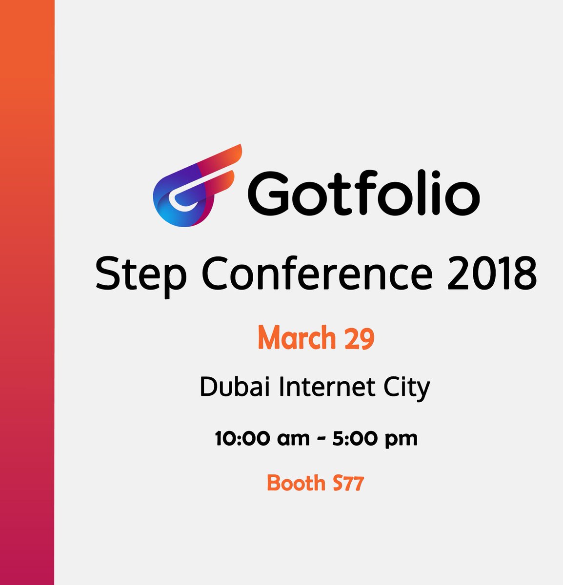 gotfolio's tweet image. See you there!
  #stepstart #stepdigital #stepconference @stepconference #step2018