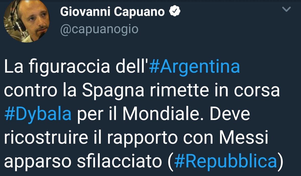 vinzasr's tweet photo. Tutto il servilismo del giornalismo sportivo italiano in un tuit. L'Argentina prende 6 gol ma ha bisogno di Dybala... nn c'é limite alla povertà umana. #radiolari https://t.co/hKqFctdNk5