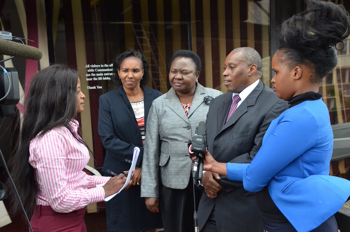 PSCKenya's tweet photo. Acting Chairperson Amb. Peter ole Nkuraiyia speaks to the press on the sidelines of the Validation Workshop at KICC flanked by CEO, Dr. Alice Otwala and State Corporations Advisory Committee Secretary Jane Mugambi. #PSCRegulations2018 https://t.co/qLMaujfcCT