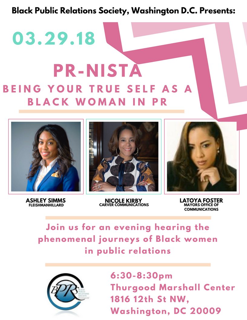 RYInk's tweet photo. THURSDAY! @BPRSDC presents #PRNISTA -'Being Your True Self as A Black Woman in PR' @ #ThurgoodMarshallCenter | Feat. #AshleySimms  @nkirby @latoyadcinsider | Details &amp; Tix - https://t.co/I6upUxrnWe https://t.co/2oW21TSiZ6