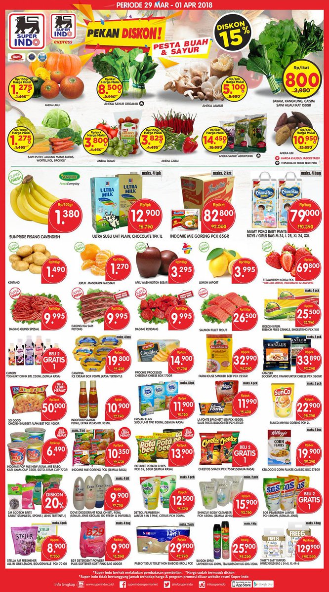 InfoSuperIndo's tweet photo. Yuk belanja dengan Promo Super Low Price di Super Indo yang terbit di Koran Kompas hari ini.  

Periode: 29 Maret – 01 April 2018. #SuperIndo https://t.co/kUU5p6lNWG