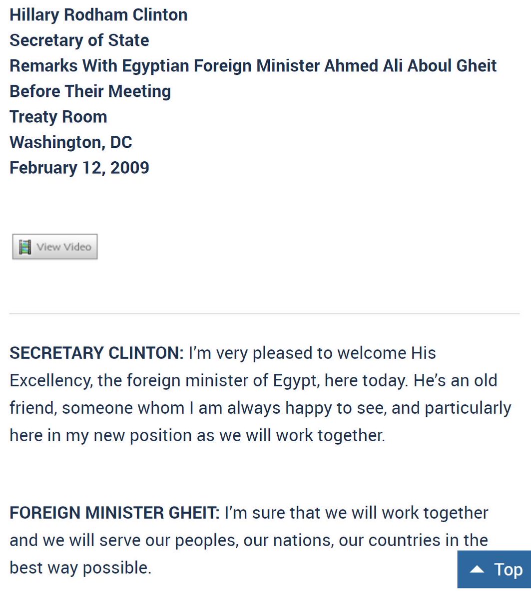 outlawjw's tweet photo. Official Sec. of State Archives....here's EXACTLY what she &amp; Foreign Minister of Egypt said before adjourning to meet behind closed doors. One can only imagine if that convo was taped.

#QAnon #WeThePeople #GreatAwakening #POTUS #MAGA #WeThePeople #USA #LockHerUp  #BOOM #BuckleUo https://t.co/BKfYnTaEgZ