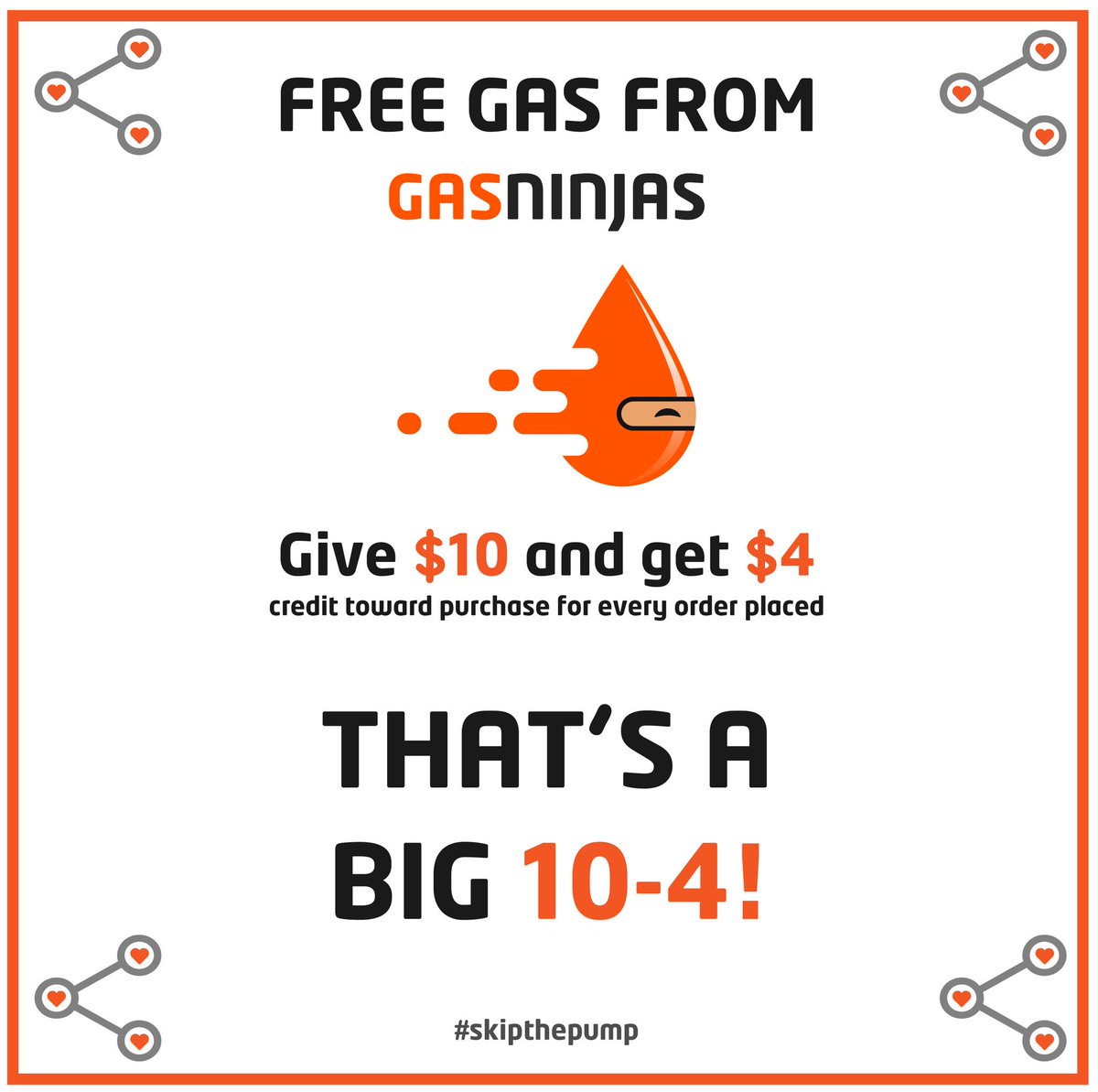 Love GasNinjas? We now offer a referral program! Send your friends $10 in fuel, and for everyone who orders, you’ll get $4 credit toward purchase. Plus there’s no limit to how many people you can refer! To find your code, please update the app and tap Invite Friends. #skipthepump