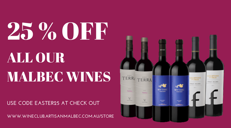 ARTISANMALBEC's tweet photo. Easter Offer! Get 25% off all our wines during this weekend 
Members Only Promotion! #malbec #wineclub #easter #longweekend https://t.co/rpqS8ff6De
