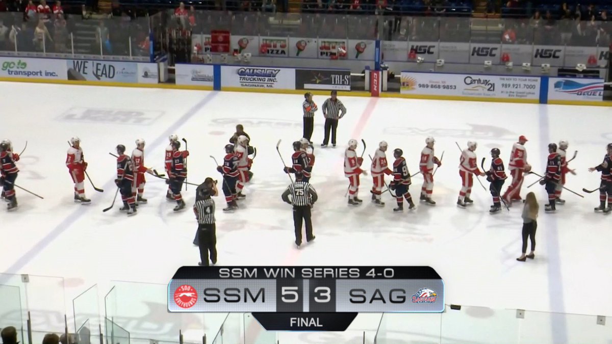 OHLHockey's tweet photo. #SSMvsSAG
GM4 - FINAL: @OHLHoundPower (5) - @SpiritHockey (3)
SSM - @RussianRocket13 hat-trick
VIDEO: https://t.co/5Lo7UJXhmK
SSM win series 4-0
#OHLPlayoffs https://t.co/afdg2duFDl