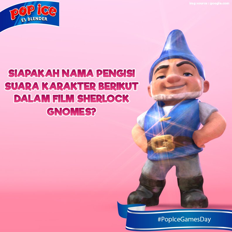 PopIceOfficial's tweet photo. Pertanyaan: Siapakah nama pengisi suara karakter berikut dalam film Sherlock Gnomes?

Good luck :)
#PopIceExtraTime
#PopIceGamesDay https://t.co/TiorBQknYR