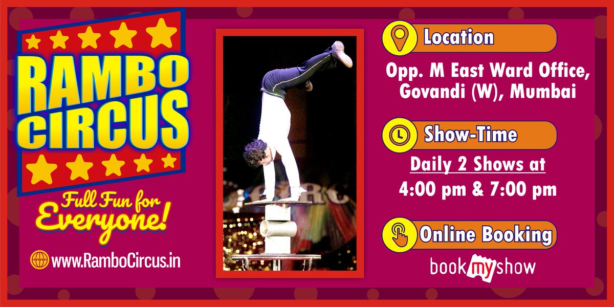 RamboCircus_Ind's tweet photo. #RamboCircus now at #Govandi, Mumbai.
★ Show-Time: 
Daily 2 Shows @ 4 pm &amp; 7 pm

★ On-line Booking:
https://t.co/C4c2Z4yMFO

★ Visit:
https://t.co/ZFFgwrE77d https://t.co/0qVHlltxRF