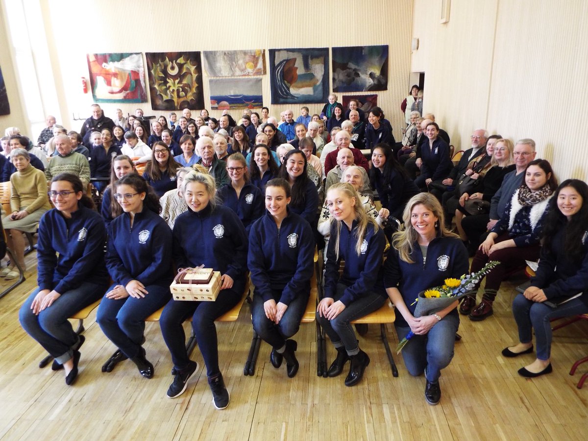 WellesleyChoir's tweet photo. Our tour of the Baltic States is winding down, so today’s #tbt is our little concert on this past Sunday at the senior social care home in Vilnius, Lithuania. We all were so touched by the elderly folks there, and we felt so blessed to spend time with them. https://t.co/rwuTx3F8Ri