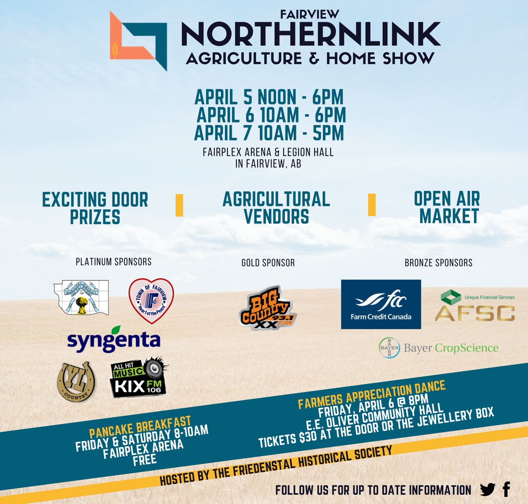 NorthernLinkFV's tweet photo. It's coming up fast - The first ever Northernlink Agriculture &amp; Home show is next week! Come on out, there is a little something for everyone. #Pancakebreakfast, exciting #doorprizes, a farmers appreciation dance, Kids Fun Zone on Friday &amp; Saturday and much more! https://t.co/OkNpJehpba